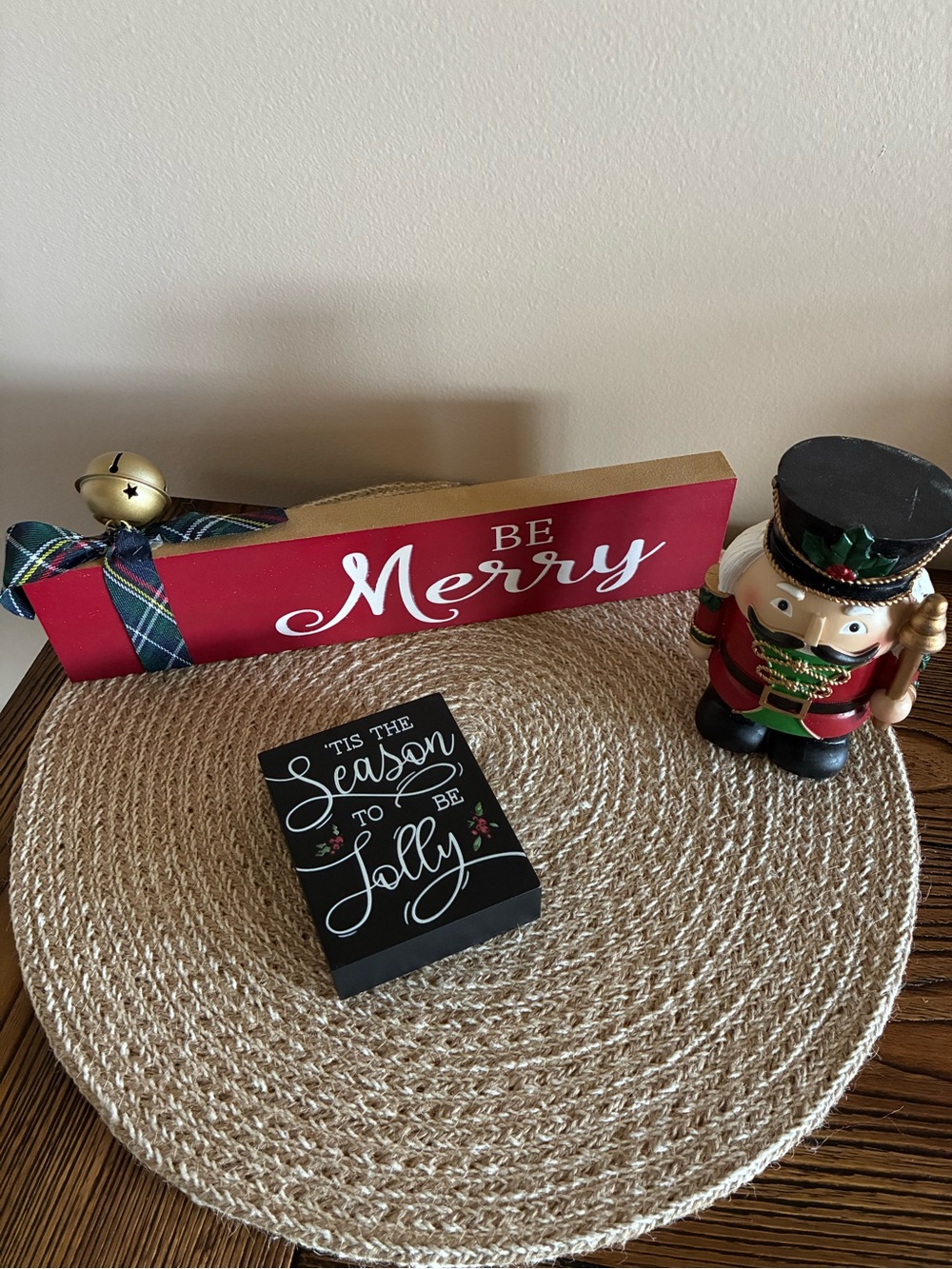 Hobby Lobby Resin Nutcracker and 2 Wood Block Decor